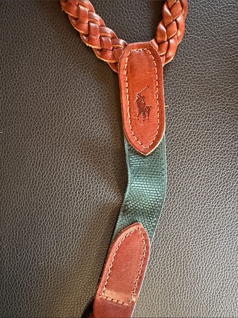 Ralph Lauren suspenders Braided Leather green and Cognac Brown - Picture 2 of 5